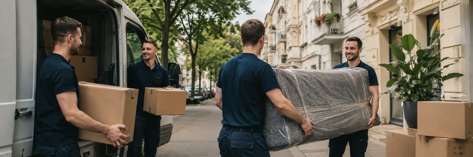 Umzugsunternehmen Hannover – blauer Umzugswagen vor Hannoveraner Altbau